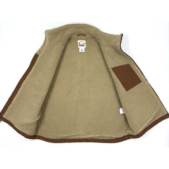 Sorel Mens Sherpa Lined Vest Heavy Duck Canvas Chore Workwear Zip Sz Large Brown - Picture 2 of 12